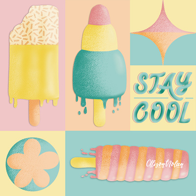 Stay Cool Ice-lolly Pattern checkered design drawing challenge female illustrator hand drawn hand lettering ice lolly illustration procreate repeat pattern stay cool summer wrapping paper