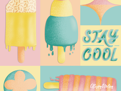 Stay Cool Ice-lolly Pattern checkered design drawing challenge female illustrator hand drawn hand lettering ice lolly illustration procreate repeat pattern stay cool summer wrapping paper