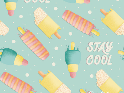Stay Cool Ice Lollies v2 design drawing challenge female illustrator hand drawn hand lettering ice cream ice lollies illustration procreate repeat pattern summer surface design wrapping paper