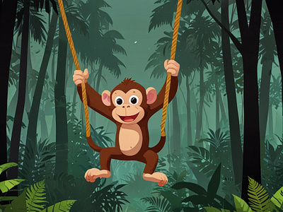 A cute monkey swinging gracefully through jungle trees agile movement canopy swings golden sunlight jungle dance jungle escape jungle exploration jungle safari jungle swing jungle treasures lush greenery monkey adventure monkey habitat natures playground playful wildlife primate journey swing through leaves tree canopy tree dwelling monkeys tropical foliage wild nature