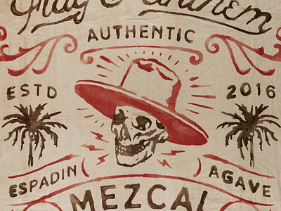 Sombrero Mezcal cowboy desert flag oil brush painting oil palm retro signage skeleton skull sombrero vintage western wild west