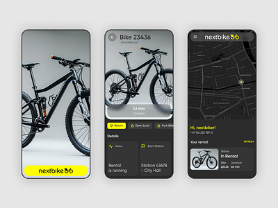 NextBike redesign app bike dark mood map next bike rent ui ux