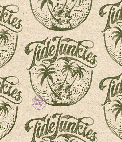 Tide Junkies aloha art branding company brand logo company branding company logo design graphic design hawaiian illustration logo skeleton skull typeface vintage design