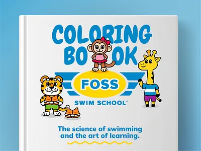 Foss Swim School Coloring Page Book activity book animal branding cartoon character character design children children book coloring page digital flat funny giraffe illustration mascot monkey pool swim tiger vector