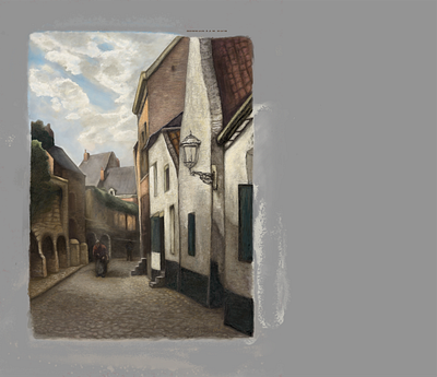 Digital study 'Straatje in Maastricht' digital painting dutch town hand painted maastricht painting street wall poster