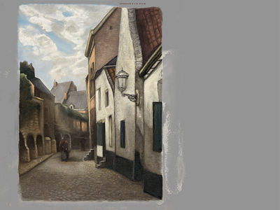 Digital study 'Straatje in Maastricht' digital painting dutch town hand painted maastricht painting street wall poster