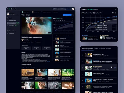 Video details screen chart dark mode desktop app details screen list statistics ui ui design video video details web app