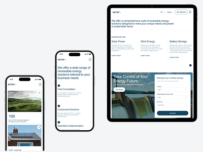 aster - renewable energy for business concept app design branding design graphic design ui ux web design website