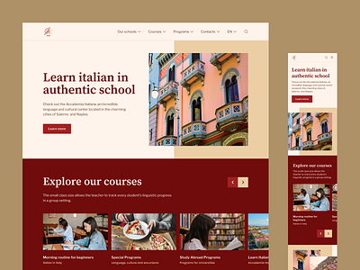 Landing page for Italian language school academia courses culture edtech education italian italy landing language naples salerno sapienix school simple ui ux web