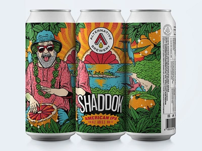 Shaddok - American IPA beer can beer can label bradning captain craft beer craft brewery grapefruit hippie hummingbird island label design logo packaging palms punk rock sea stoner summer sun tropical