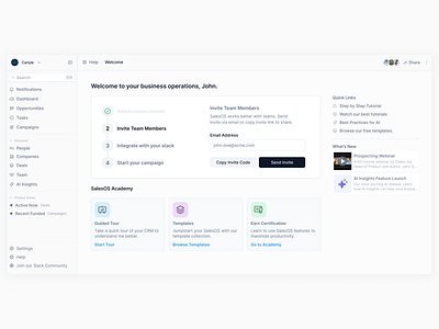 CRM → Welcome Screen / Onboarding | B2B SAAS app b2b b2b saas crm crm design dashboard design enterprise figjam figma get started invite knowledge hub onboarding saas saas design sales ui ux welcome