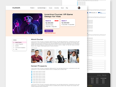KUASAR - AR/VR Learning Platform Product Detail Page uiux web design