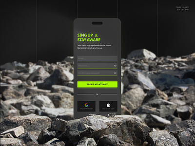 Sign Up - Daily UI 001 001 app awwwards branding daily ui dailyui design form gorpcore graphic design green illustration ios mobile design mountain product design rock signup sing up ui