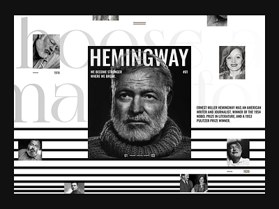 A Fan Site About Hemingway clean design creative website creativity daily ui design daily ux design fun site hemingway inspiration landing page life story literature minimal minimalist one page site site concept solar digital ux ui design writer writers life