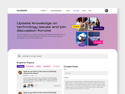 KUASAR - AR/VR Learning Platform Community Page company profile uiux web design