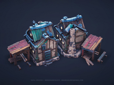 3D Stylized Hut & Woodcutter | Game-Ready Lowpoly Buildings 3d design game game art game asset game building house hut icon illustration low poly lowpoly pbr real time render rendering stylized texture texturing woodcutter
