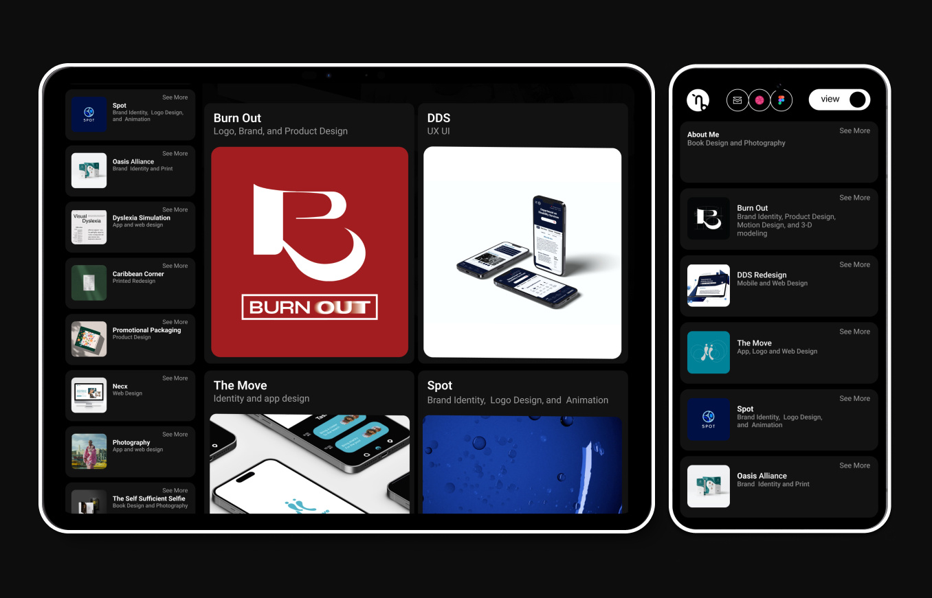 Portfolio Redesign black clean colorful colors contrast graphic design landing page layout mobile negative orange portfolio saturated scroll sleek ui ux uxui webdesign website