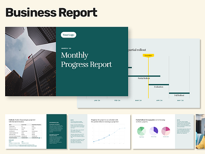 Presentation Design: Business Report business report deck design graphic design management consulting monthly report presetation design project report