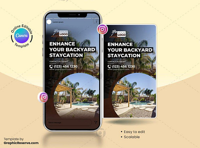 Backyard Resort Black Instagram Story Banner Canva Model backyard bliss backyard vacation canva canva template design instagram banner outdoor oasis social media post perfect getway real estate real etate banner relaxation destination resort at home serenity in your own backyard social media post banner staycation instagram banner staycation spot