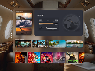 BEOND: Flight Entertainment Center with Apple Vision Pro apple apple vision pro ar flight glasses home magic leap meta quest movies nomtek plane private jets progress status ui ux vision