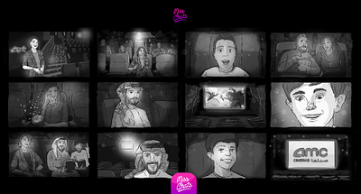 AMC Cinemas Storyboard ad advertising amc arab arabian black cinemas drawing family film film making filmmaker kids man movies sketch storyboard white