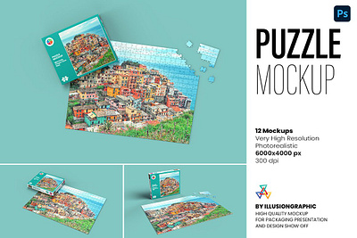 Puzzle Mockup - 12 views design elegant foil instagram jigsaw mock up mockup package packaging perspective photo photo puzzle photoshop puzzle template print puzzle mockup 12 views