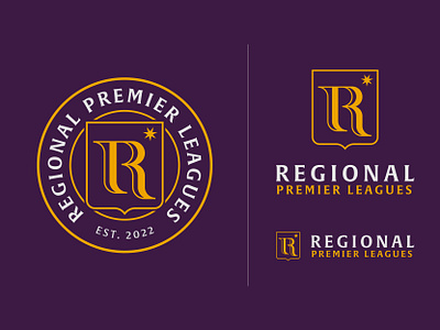 Regional Premier Leagues Crest Concept badge branding concept crest football futbol gold icon logo mark monogram negative space purple regal shield soccer star type