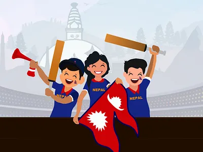 Nepali cricket fans and supporters cheering Nepal cheering cricket cricket fan illustration nepal nepalifam sports supporters t20