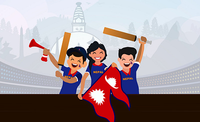 Nepali cricket fans and supporters cheering Nepal cheering cricket cricket fan illustration nepal nepalifam sports supporters t20