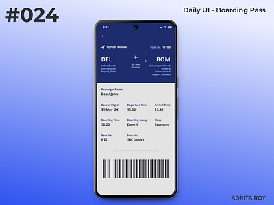 Daily UI 024 - Boarding Pass boarding pass dailychallenge dailyui dailyui 24 design figma flight mobile ui uiux ux