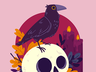 Nevermore animation books corvid crow design fall halloween illustration raven skull spooky spoopy
