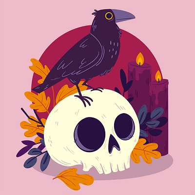 Nevermore animation books corvid crow design fall halloween illustration raven skull spooky spoopy