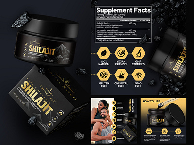 Shilajit Supplement Branding & Packaging Design 3d mockup 3d render amazon listing blender 3d branding design keyshot label label design listing images mutivitamin packaging packaging design product product images product label design shilajit supplement supplement label design vitamin minerals