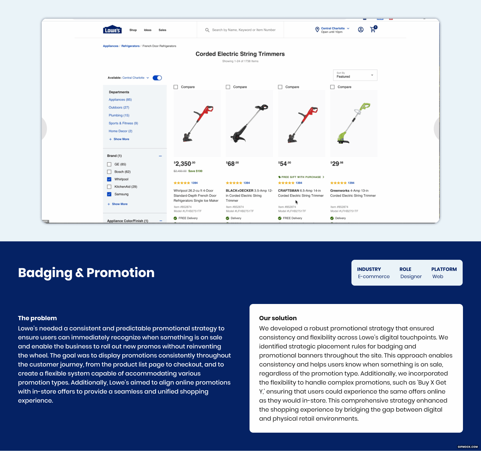 Lowe's Badging & Promotions product design ui ux