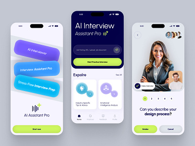 AI Interviewer - AI Assistant App ai bot ai chat ai interview app app design applications automation bot chat chatbot ui job job hunting machine learning mobile mobile design modern product design saas ui ux