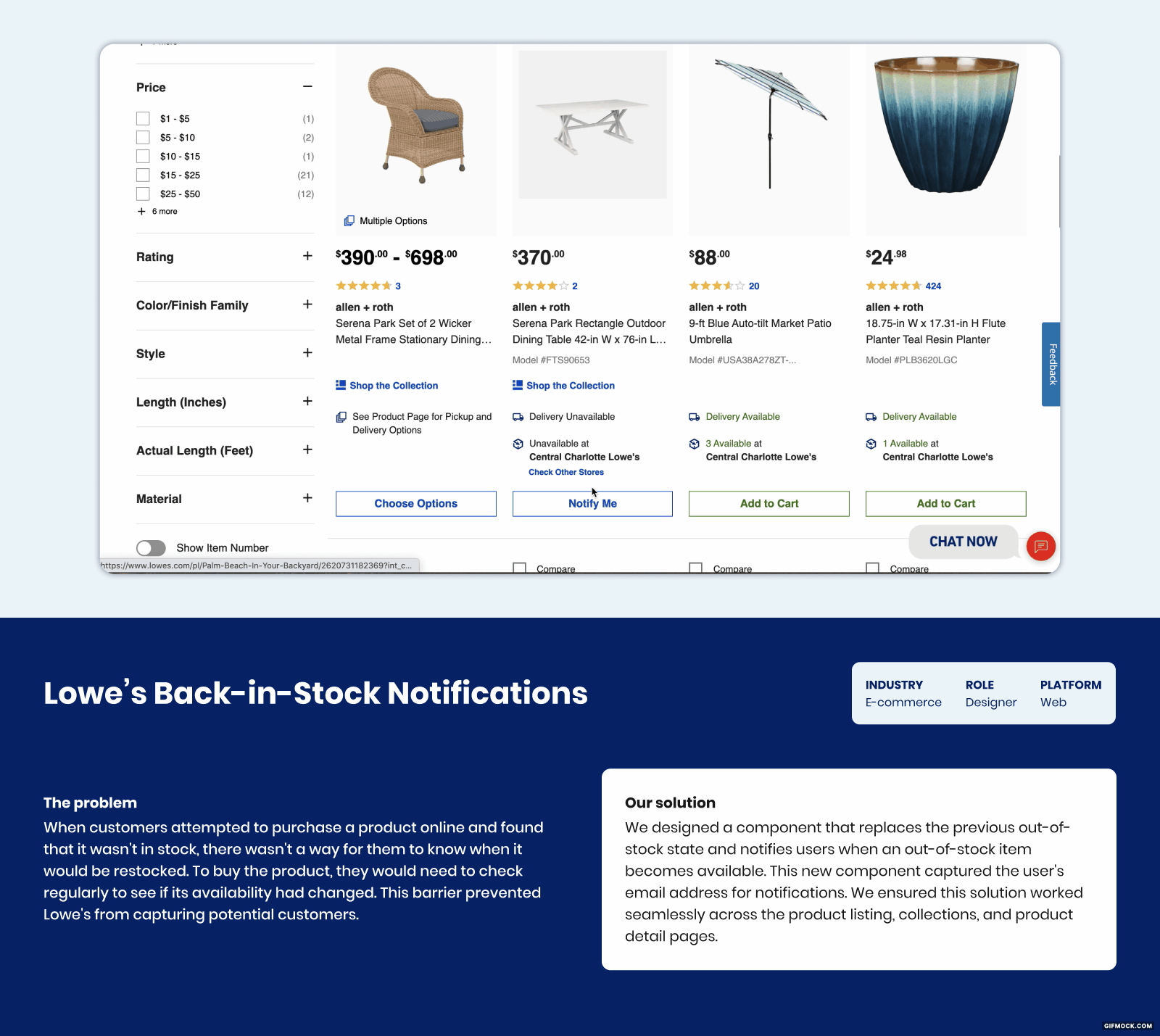 Lowe's Back-in-Stock Notifications design ecommerce product design ui ux
