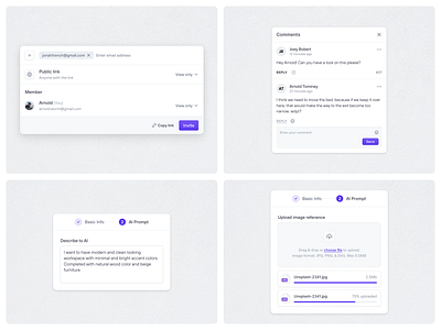 Decoroom: Virtual Interior Design App - Modals ai artificial intelligence chat comment dashboard modal pop up product design saas saas uiux share modal ui ui component uiux uiux component upload ux virtual interior design web app web design