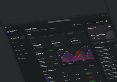 Wealthwise Finance Dashboard - Darkmode analytics banking dark mode dashboard design figma finance ui uiux user experience user interface web app