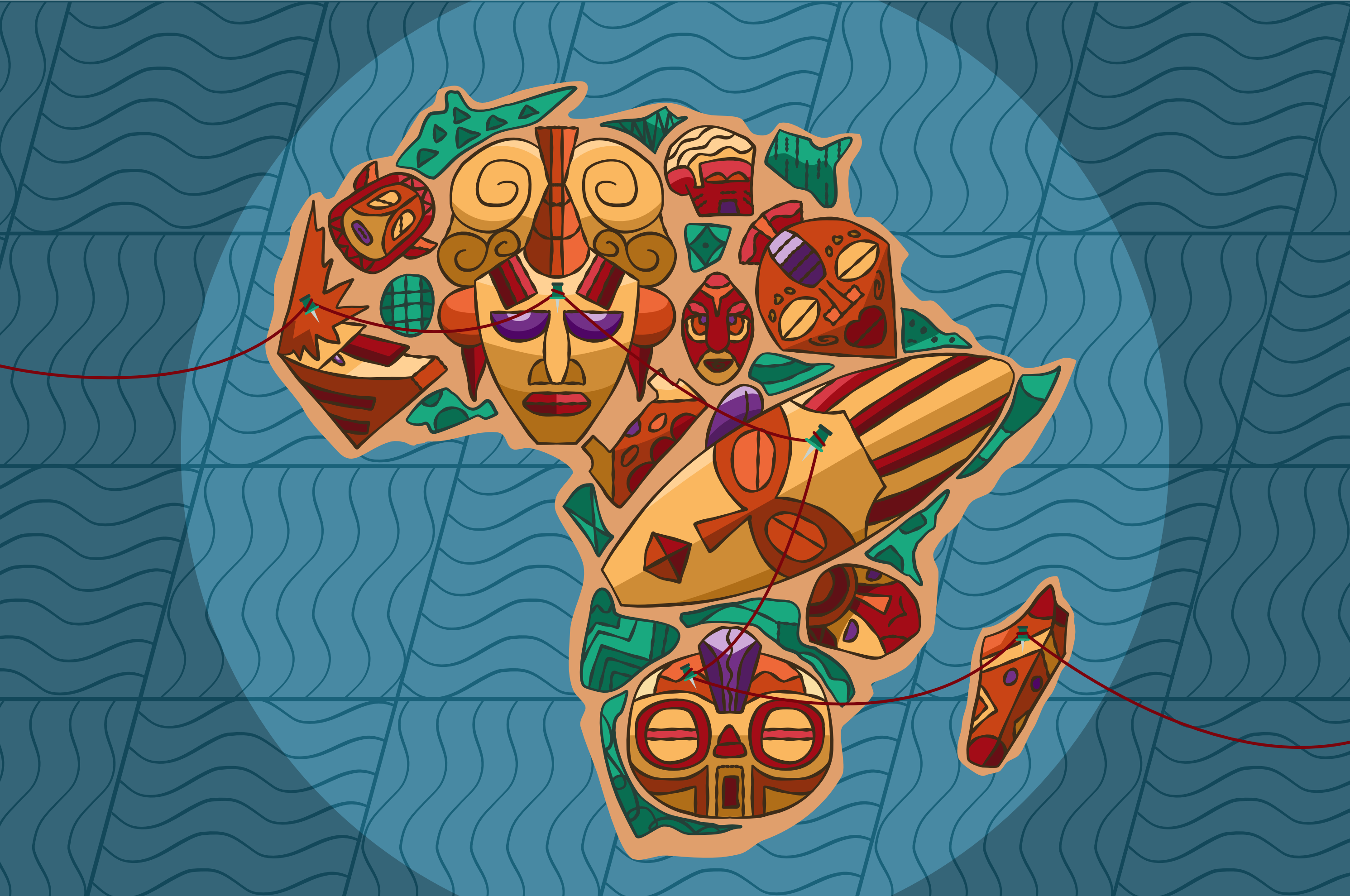 African Mask Map africa african african mask culture design ethnic flat flat design flat illustration icon icons illustration map mask thumbnail traditional vector vector art vector illustration