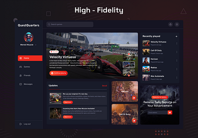 Questquarters Gaming Dashboard call of duty creative dailyui dame dashboard design designinspiration figma gaming racing ui uitrends uiux user experience user interface webdesign