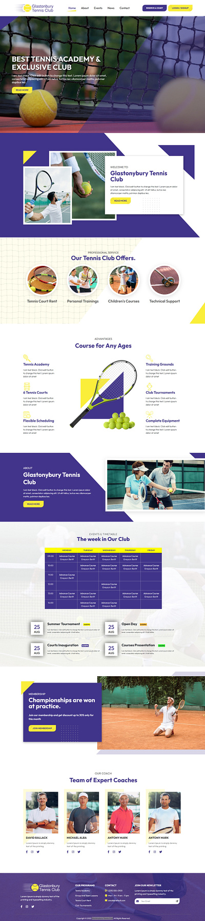 Glastonbury Tennis Club Website Design and Development css design development figma front end html illustration js php ui