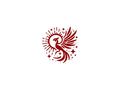 Phoenix Bird and Sun Vintage Logo Icon luxury