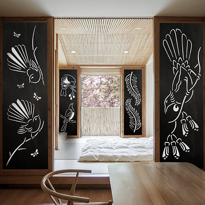 Bunnings NZ Flora and Fauna decorative routed panels art panels interior deign landscape malcolm white artist routed art