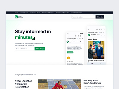 Newsletter landing page | Sano samachar hero section kishor kumar khadka landing page nepali news newsletter sano samachar ui website