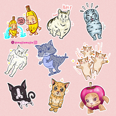 Cats meme illustrations by Mujix artwork cat cats cute graphic design illustration meme mujix sticker
