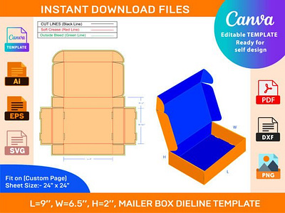 Mailer box dieline Template box box die cut branding design dieline illustration packaging packaging design size vector