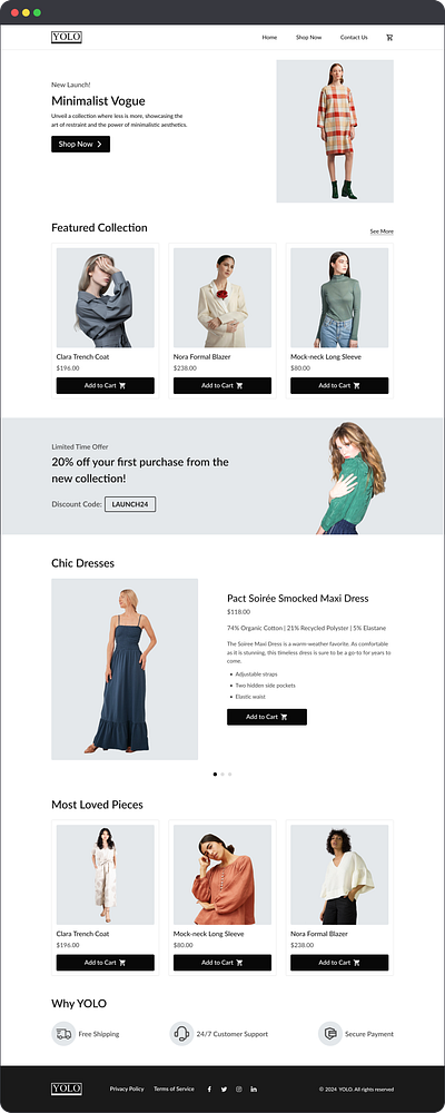 YOLO - Landing Page for New Collection Launch aesthetic branding design fashion fashion industry figma landing page minimalism minimalist design new collection new launch ui uiux ux vogue website