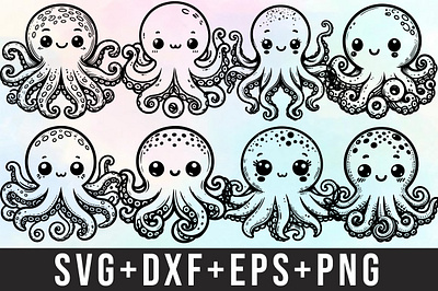 Cute Octopus Svg Bundle smiling