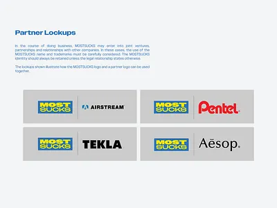 MOSTSUCKS Brand Guidelines - Partner Lockups american blue box logo brand branding design graphic design guide illustration logo rams typography vector yellow