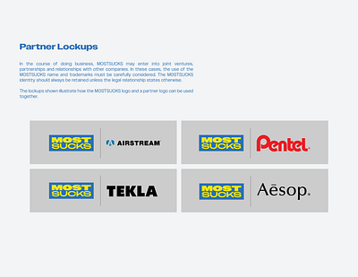 MOSTSUCKS Brand Guidelines - Partner Lockups american blue box logo brand branding design graphic design guide illustration logo rams typography vector yellow